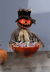9-Inch Candy Bowl with Animated Pumpkin Scarecrow Decoration