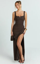 Square Neck Bodycon Dress in Chocolate
