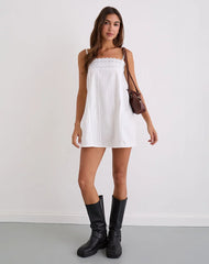 Yoshiko Broderie Trim Mini Dress in White
