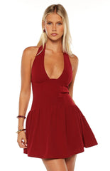 Alice Burgundy Halter Neck Mini Dress