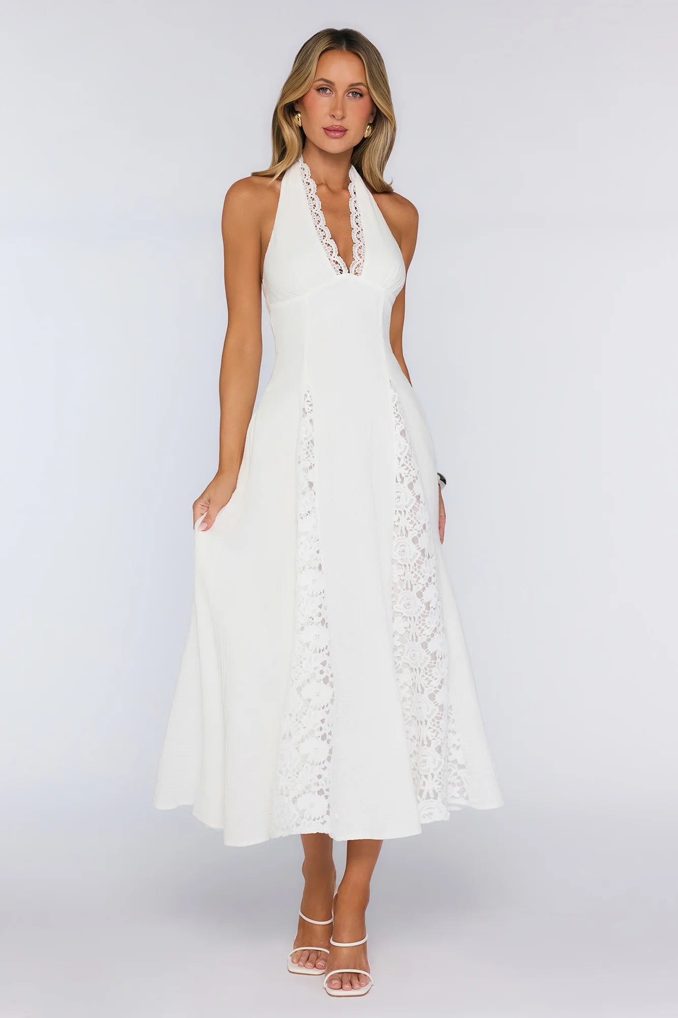 Be The Difference Embroidered Halter Maxi Dress White