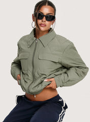 Denvar Quilted Bomber Jacket Green