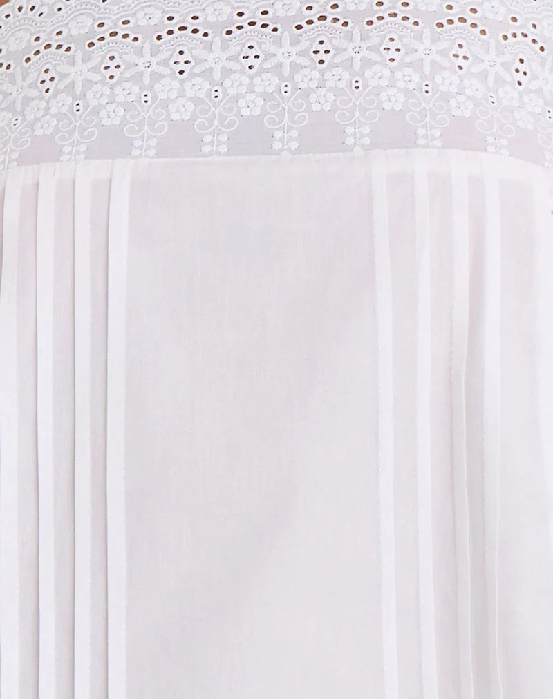 Yoshiko Broderie Trim Mini Dress in White